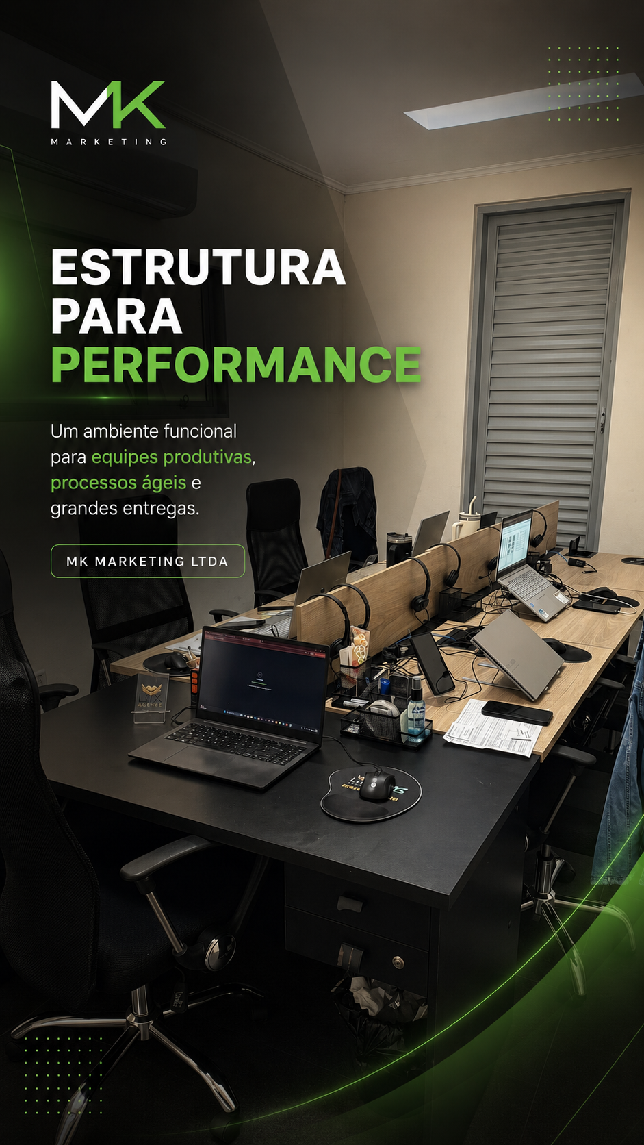 Estrutura para performance — sala de equipe MK